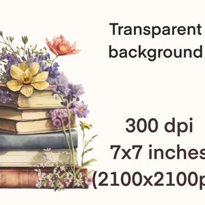May include: A stack of five vintage books with a bouquet of yellow, pink, and purple flowers on top. The books are arranged in a pile with the oldest book on the bottom and the newest book on top. The flowers are arranged in a loose, natural way, with some of the stems spilling over the edges of the books.