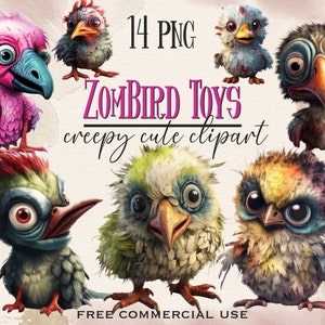 Zombie Vogel Spielzeug Clipart, lustige Halloween Plüsch Zombies Vögel züchten Horror Bilder PNG, beängstigend Tier Kunstwerk bündeln, freie kommerzielle Nutzung