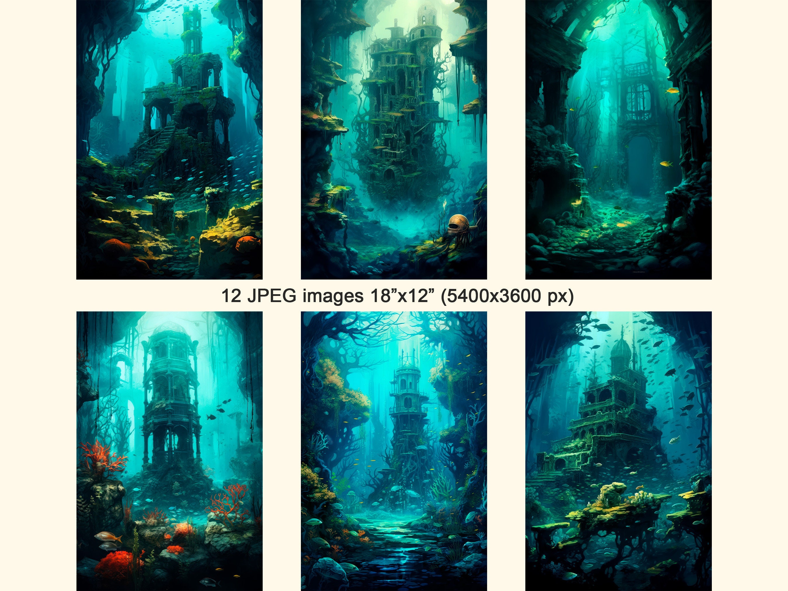 Underwater Adventure Clipart, Fantasy Sunken Ruins, Under the Sea ...