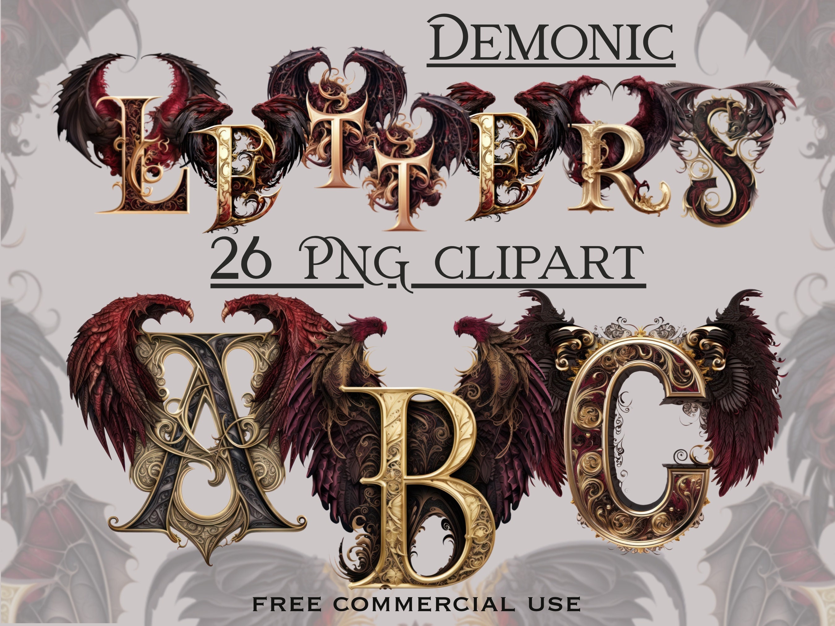 Demonic Gothic Alphabet Clipart, Dark Aesthetic Letters Png Bundlle,  Original Halloween Printable Font Images Pack, Free Commercial Use - Etsy