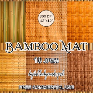 May include: A digital download pack of 18 high-resolution (300 DPI) bamboo mat textures. Each image is 12 inches by 12 inches. The textures are perfect for creating backgrounds, patterns, and designs.