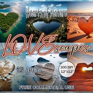 Pacote de arte de paisagem de amor, clipart de natureza em forma de coração, clipart de dia dos namorados, clipart de corações de dia dos namorados, arte digital de amor, clipart romântico