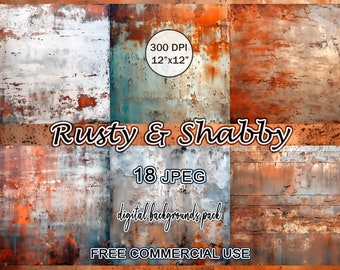 Shabby Rusty Texture Digital Background Clipart Bundle, Grunge background clipart, Distressed metal digital paper pack, Rustic backdrop