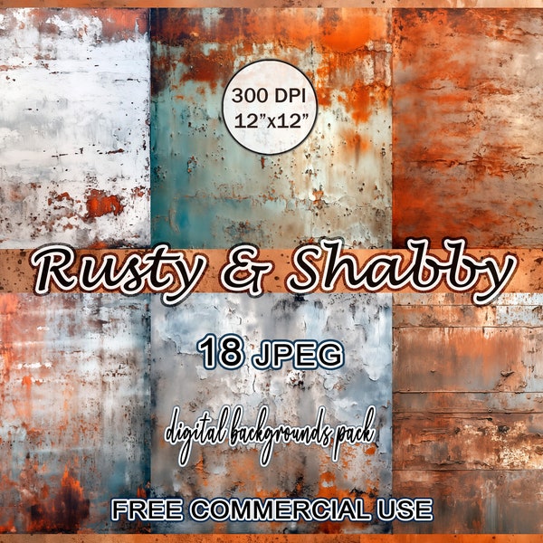 Shabby Rusty Texture Digital Background Clipart Bundle, Grunge background clipart, Distressed metal digital paper pack, Rustic backdrop