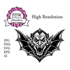 Dracula Bat SVG, Linocut Vampire Vector Design, Spooky Season Halloween SVG, PNG Digital Downloads, Free Commercial Use Svg, Horror Line Art