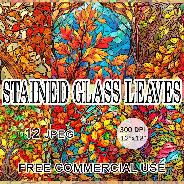 Stained glass leaves clipart, Stained glass tree clipart, Autumn leaves art, Fall clipart, Autumn clipart, Autumn pattern, Fall junk journal