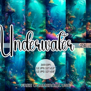 Underwater clipart, Under the sea landscape jpeg bundle with free commercial use, for design, scrapbooking, junk journal etc.