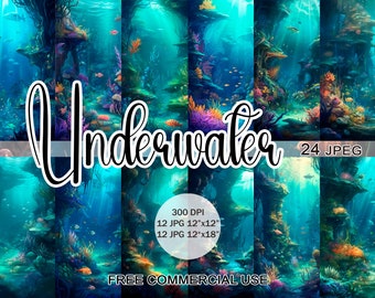 Underwater clipart, Under the sea landscape jpeg bundle with free commercial use, for design, scrapbooking, junk journal etc.