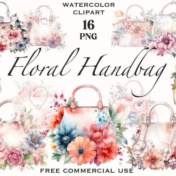 Floral handbag png, floral purse png, Flower clipart, Womens handbag png, Ladies handbags png, Fashion clipart, Fashion illustration