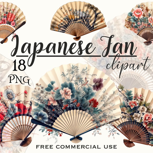 Japanese fan clipart, Oriental floral women accessories images bundle for design, collage, prints, scrapbooking etc., Free commercial use