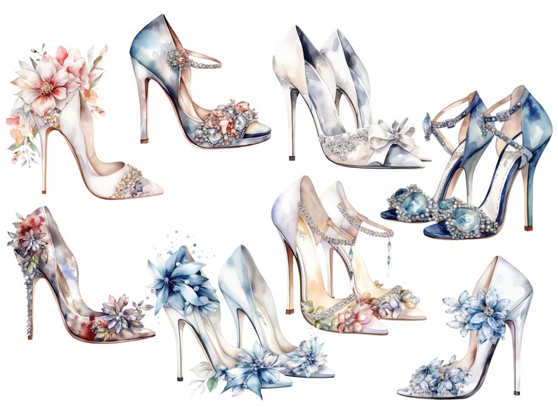 Crystal high heels clipart, Bridal fashion png bundle with free commercial use, High quality images usable for design, scrapbooking etc image 4