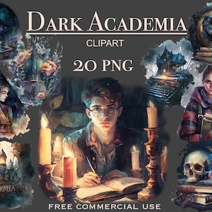 Dark Academia Kunst, Gothic Clipart, Dark Academia Bundle, Dunkle Kunst, Lese Clipart, Spirituelles Clipart, Witchy Png, Bücherwurm Clipart