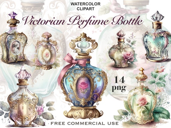 Victorian clipart, Vintage perfume bottles, Victorian women art work, Antique bottle png, Vintage Bottles png, Glass perfume bottle