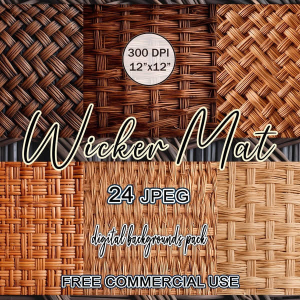 Wicker Mat Digital Background Clipart Bundle, Rattan wicker basket pattern, Willow sticks wicker basket paper, Wood digital paper pack