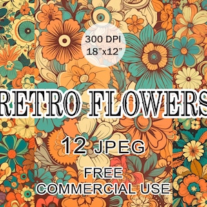 Retro bloem clipart, Boho hippie wilde bloemen clipart, Floral groovy jaren '70 clipart, Retro bloemen digitale papier pack, Groovy daisy clipart