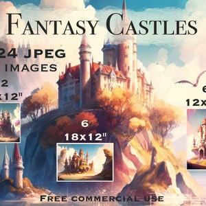 Sztuka królestwa magii, średniowieczny zamek clipart, bajkowy krajobraz clipart, akwarelowa sztuka krajobrazowa, wiosenny bajkowy zamek fantasy clipart