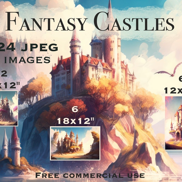 Magic kingdom art, Medieval castle clipart, Fairytale landscape clipart, Watercolor landscape art, Spring fairy tale castle fantasy clipart