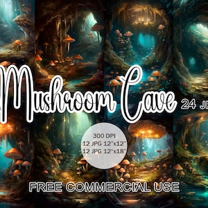 Mushroom cave clipart, Enchanted fairytale landscape jpg images for design, print, collage, scrapbook, junk journal etc. Free commercial use