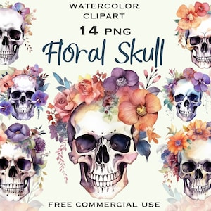 Aquarell Schädel Clipart, Aquarell Blumen Schädel png, Blumen Schädel png, Menschlicher Schädel png, Aquarell Boho Blumen Clipart, Aquarell Clipart