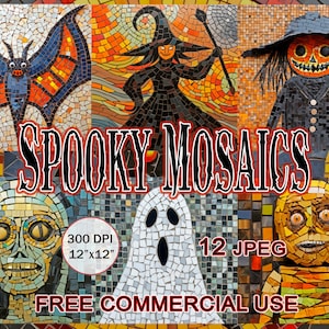 Spooky Mosaic clipart, Funny Halloween art, Scarecrow gost bat mummy images, Halloween witch clipart, Digital mosaic art Free commercial use