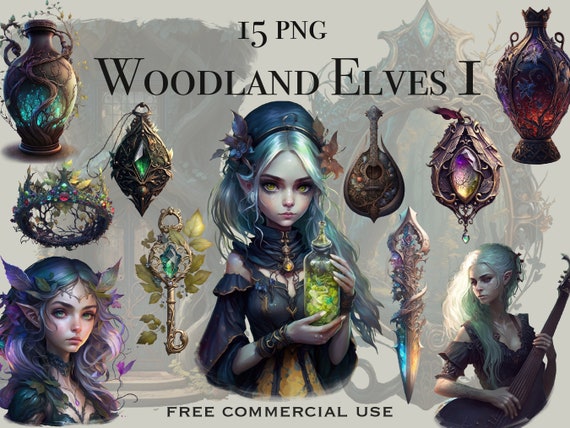 Woodland elves clipart, Dark magic nigth elf png bundle, Fantasy fairytale forest witchcraft images pack, Free commercial use