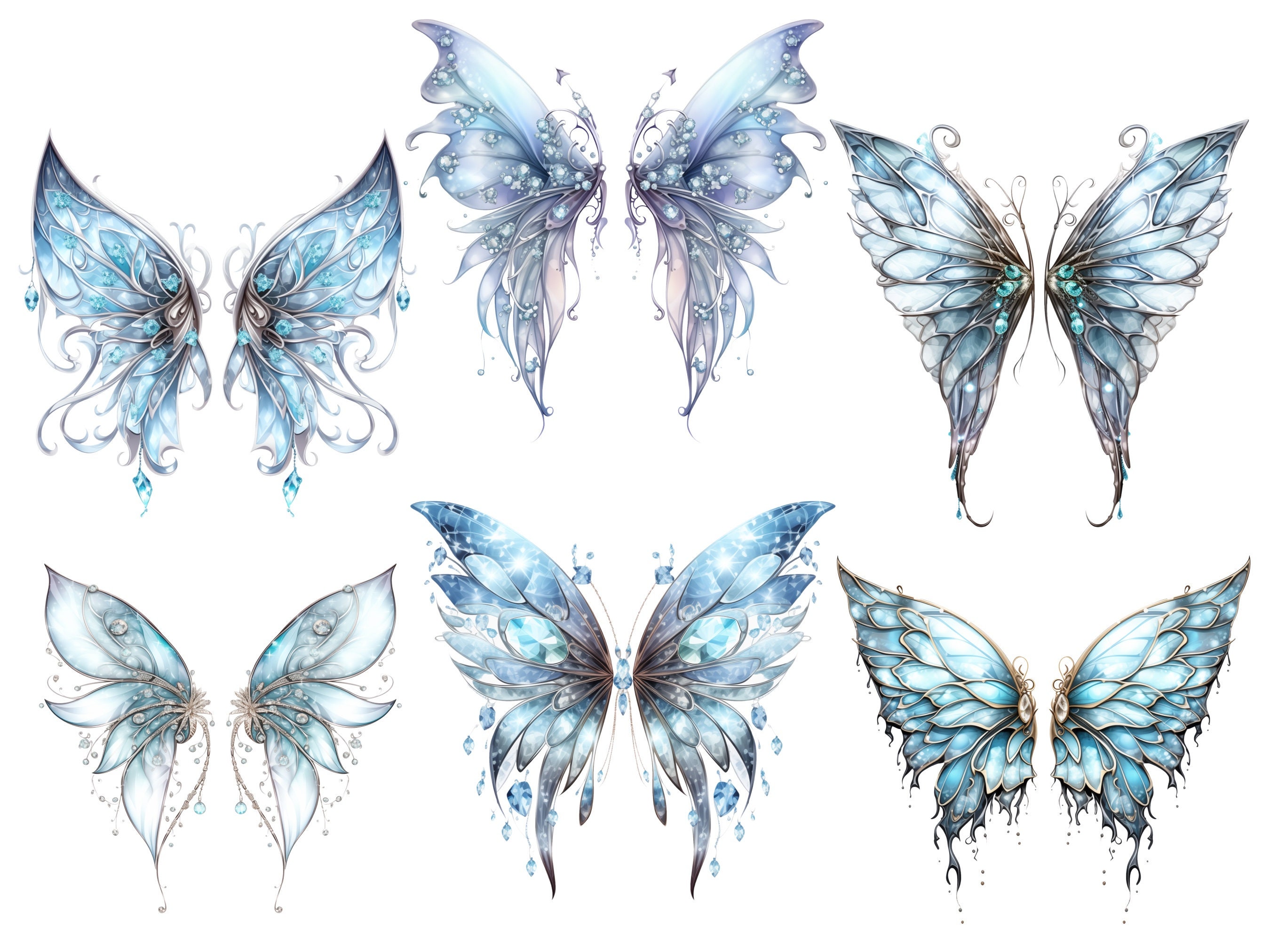 Crystal Fairy Wings PNG Bundle, Blue Butterfly Wings Png, Fairy Png ...
