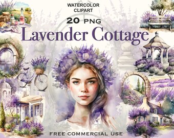 Lavender cottage clipart, lilac watercolor clipart, lavender clipart, lavender flower png, lilac flowers png, cottagecore clipart