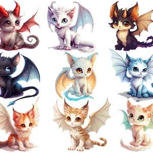 Cute Dragon Cat PNG Bundle, Baby dragon clipart, Cute kitten clipart, Fantasy baby animals png, Fairy cat art, Cute little dragon images image 4