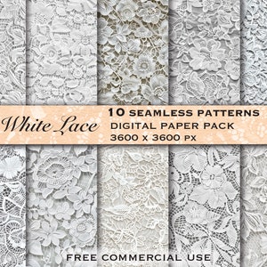 Conjunto de padrões de renda branca sem costura, pacote de design sem costura de bordado, arquivos imprimíveis de alta resolução, pacote de papel digital floral
