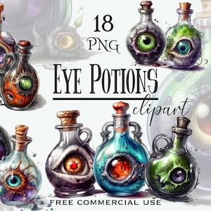 Evil Eye potion clipart, Witchcraft looking potions bottles, Halloween magic bottle png bundle, Dark witch images pack, Free commercial use