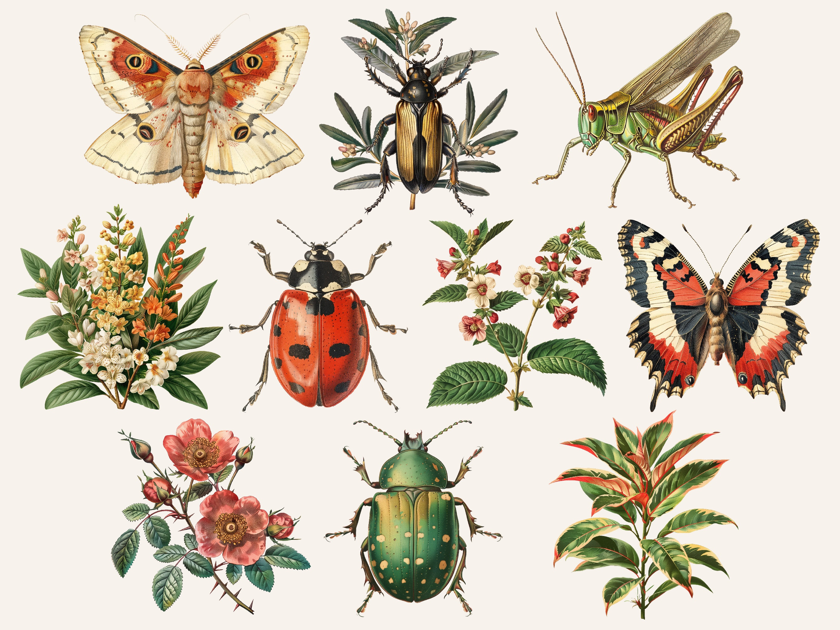 Vintage Insects & Plants PNG Bundle, Entomology Digital Downloads ...