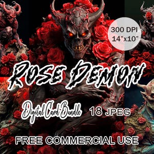 Rose Dämon Clipart | Dark Occult Gothic Art Bundle in Rot & Schwarz für druckbare Postkarten mit freier kommerzieller Nutzung