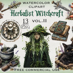 Pacote Herbalist Witchcraft PNG, clipart de bruxa pagã, Wicca Druid Magic png, bruxa oculta png, arte do naturalismo escuro, downloads digitais