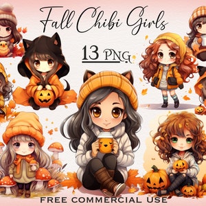 Herbst Mädchen Chibi Clipart, Herbst Kawaii Clipart, Herbst Kawaii Anime png, Süßes Halloween png, Herbst Clipart, Herbst Clipart, kostenlose kommerzielle Nutzung