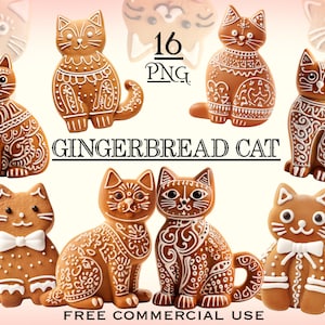 Lebkuchen Katze PNG Bundle, Niedliche Katze Clipart, Lebkuchen Clipart, Katzenliebhaber Clipart, Lustige Weihnachten PNG, Urlaub PNG, Weihnachtscliparts