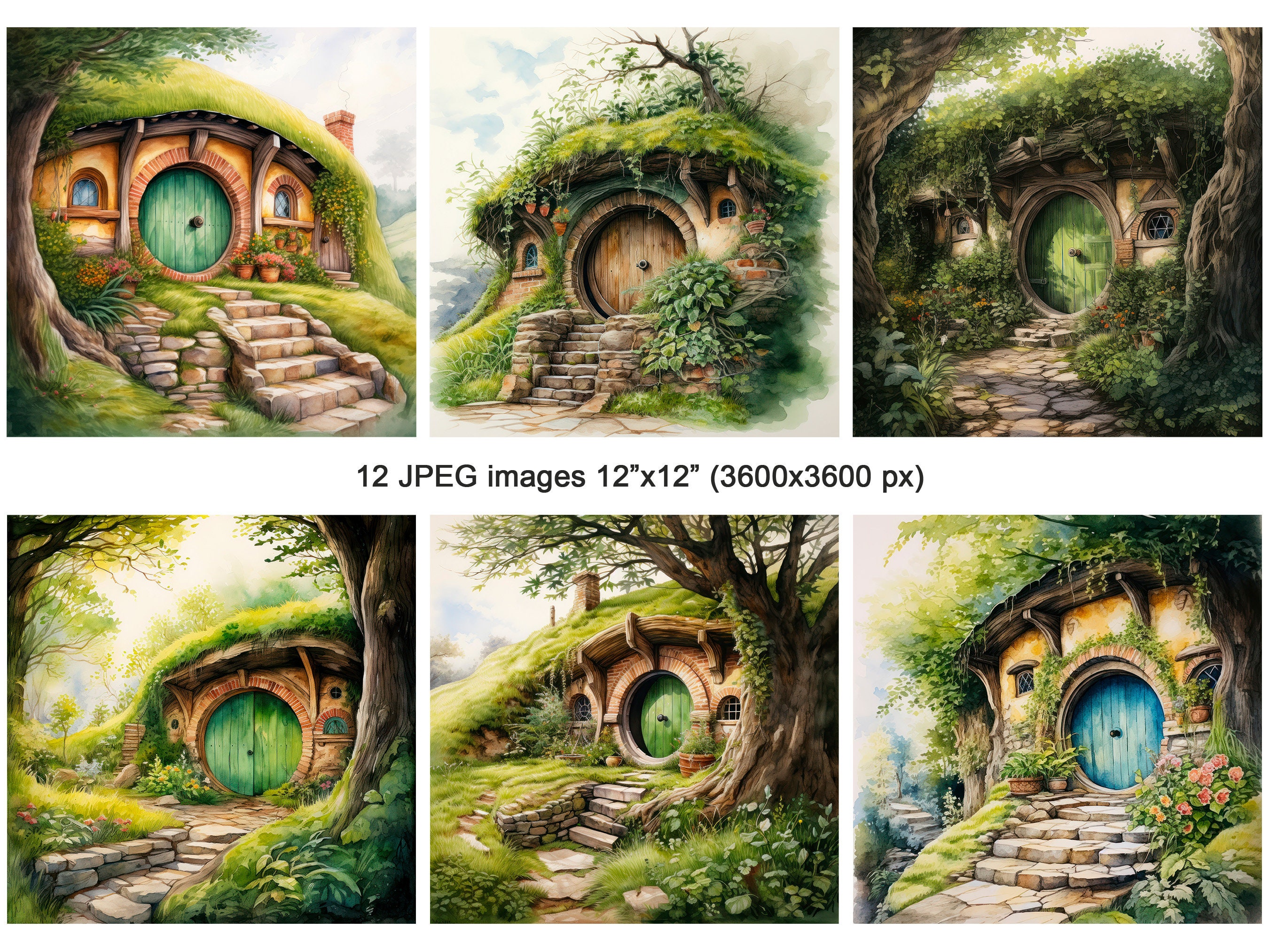 Watercolor Hobbit House Clipart, Hobbit Door Clip Art, Fairy House ...