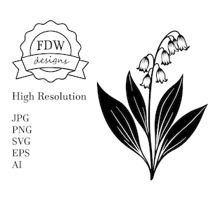 Lirio del valle SVG, Diseño floral de circuito, Uso comercial SVG, Descargas digitales PNG, Archivos de silueta de grabado láser, Arte de línea de flores
