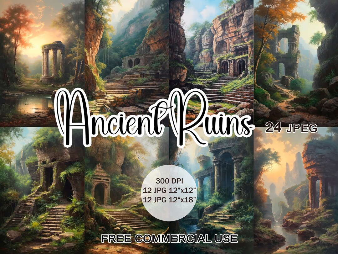 Ancient Ruins Clipart, Elder Ruined Temple, Ancient Greece Landscape ...