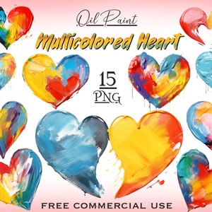 Impasto-olieverfschilderij hart PNG-bundel, Valentijnsdag png, Valentijn hart png, Valentijn hart clipart, liefde png, gekleurde Valentijn clipart
