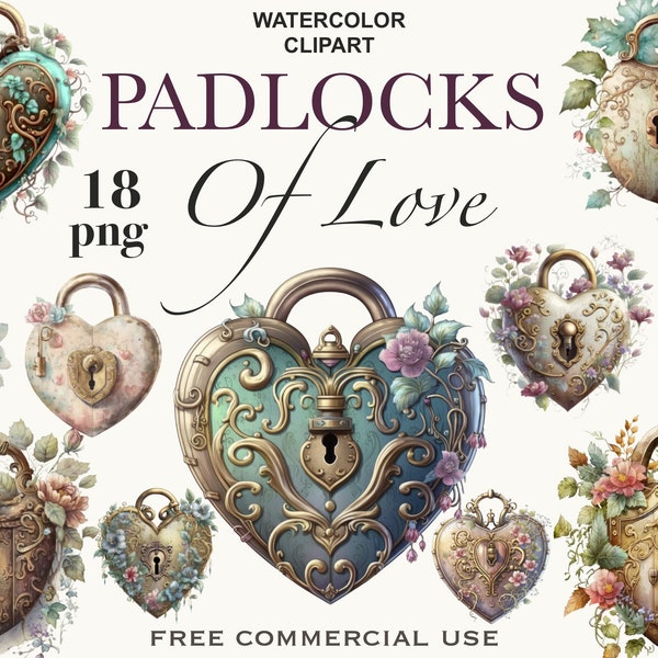 Love lock clipart, Antique padlock png, Victorian clipart, Floral clipart, Valentine clipart, Valentine heart png, Love png, Heart clipart