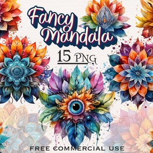 Fancy mandala png-bundel, bloemen mandala clipart, digitale mandalakunst, groovy png, bloem fractal kunst, psychedelische kunst, zure spirituele kunst