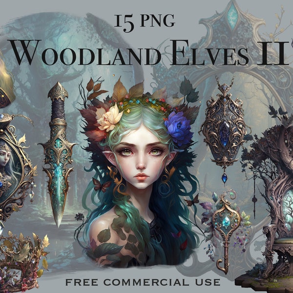 Woodland elf clipart, Dark aesthetic nigth elves images pack, Fantasy enchanted forest witchcraft png bundle, Free commercial use