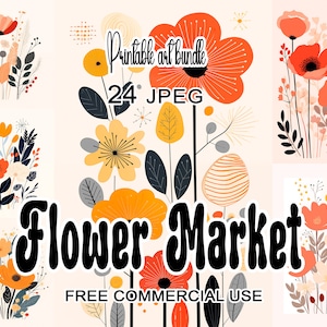 Pacote de arte para impressão do mercado de flores, clipart minimalista de estética neutra, arte de flores abstratas, clipart floral moderno, papel digital floral