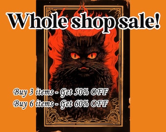 Vintage Evil Cat Cards Bundle, Dark Occult Art, Vintage Ephemera