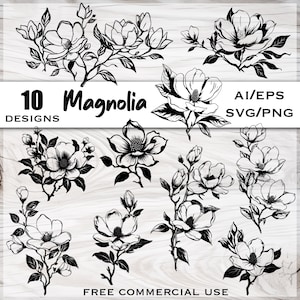 Magnolie-Svg-bundle, Magnolie Clipart, Silhouette-Svg-Dateien, Magnolie Schablone svg, Kommerzielle Nutzung svg, Blumen-Svg-Dateien, Botanische svg