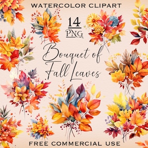 Herbst Bouquets Clipart, Overlay Aquarell Blumen Herbst Clipart, Aquarell Herbst Blumen & Blätter PNG Bundle, Herbst Blatt, kostenlose kommerzielle Nutzung