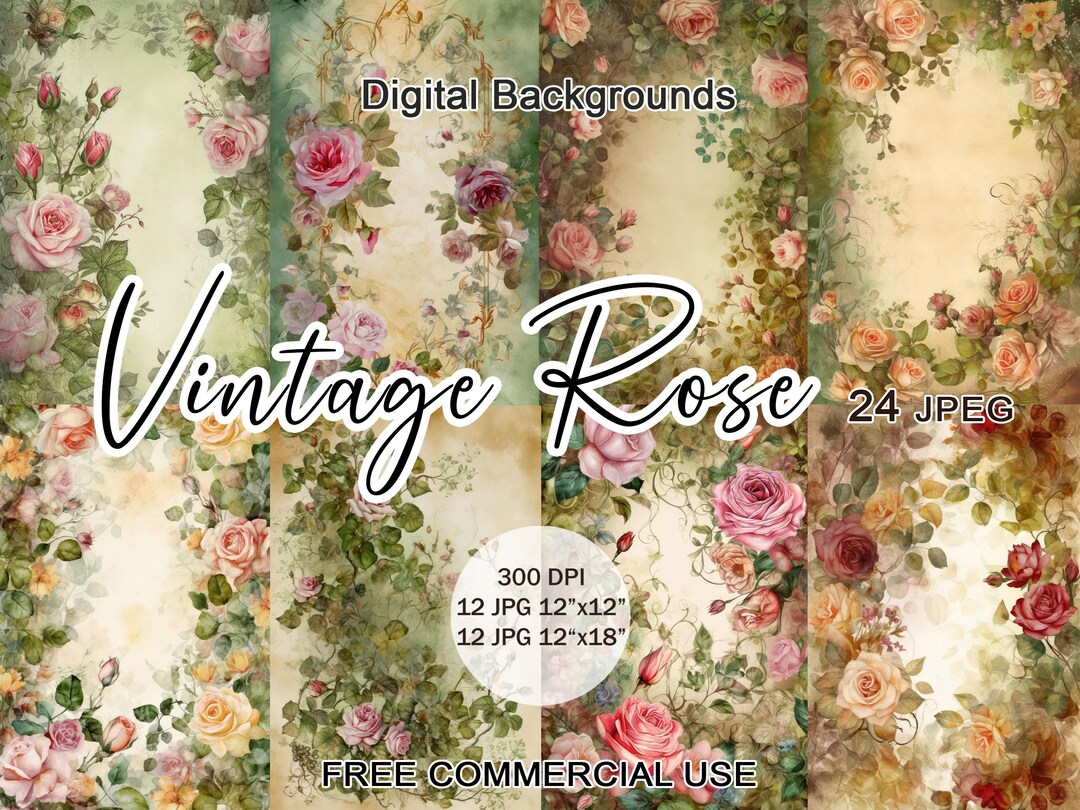 Vintage Roses JPEG Clipart With Floral Background for Card and ...