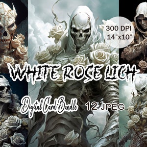 White Rose Lich clipart, Gothic flowers horror clipart, Gloral undead skeleton art, Dark occult art, Zombie satanic art, Digital demon art