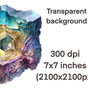 May include: A colorful, abstract, geometric, 3D digital painting of a crystal with a hexagonal core. The crystal is rendered in shades of blue, green, purple, and gold.