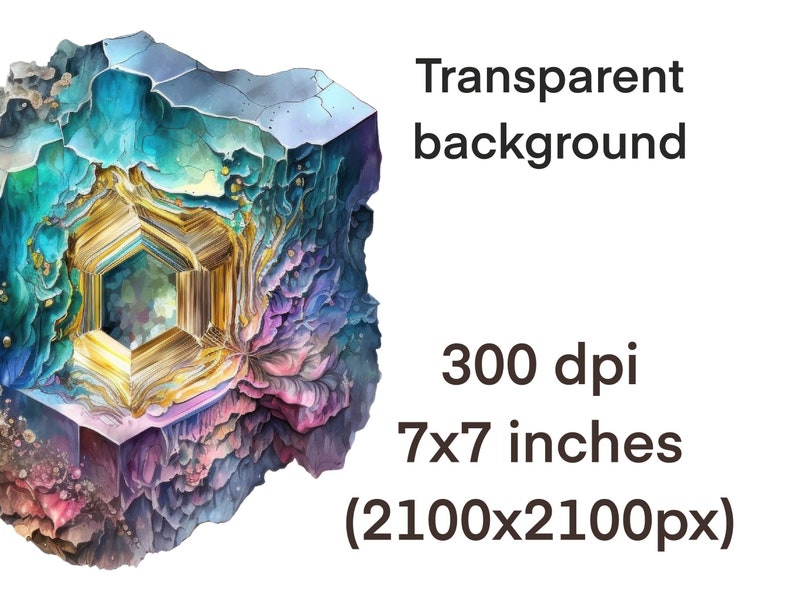 May include: A colorful, abstract, geometric, 3D digital painting of a crystal with a hexagonal core. The crystal is rendered in shades of blue, green, purple, and gold.
